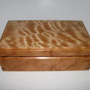 Leather Lined Quilted Maple And Cherry Box. Small..