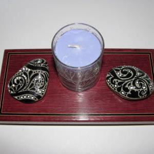 Zen Votive Candle Set. Purpleheart Handmade Stand,..