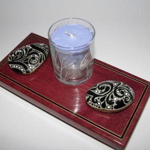 Zen Votive Candle Set. Purpleheart Handmade Stand,..