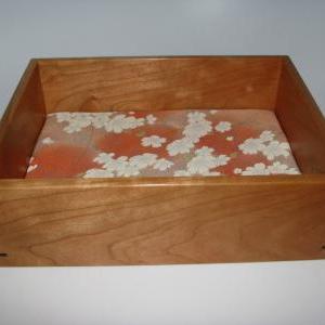 Elegant Wooden Tray In Cherry With Kimono Silk..