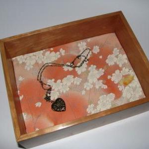 Elegant Wooden Tray In Cherry With Kimono Silk..