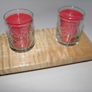 Tea Light Candle Set. Tiger Maple Handmade Stand,..