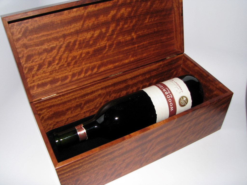 Wooden Wine Box Handcrafted From Highly Figured Bubinga. 13.5" X 6" X 5.5"