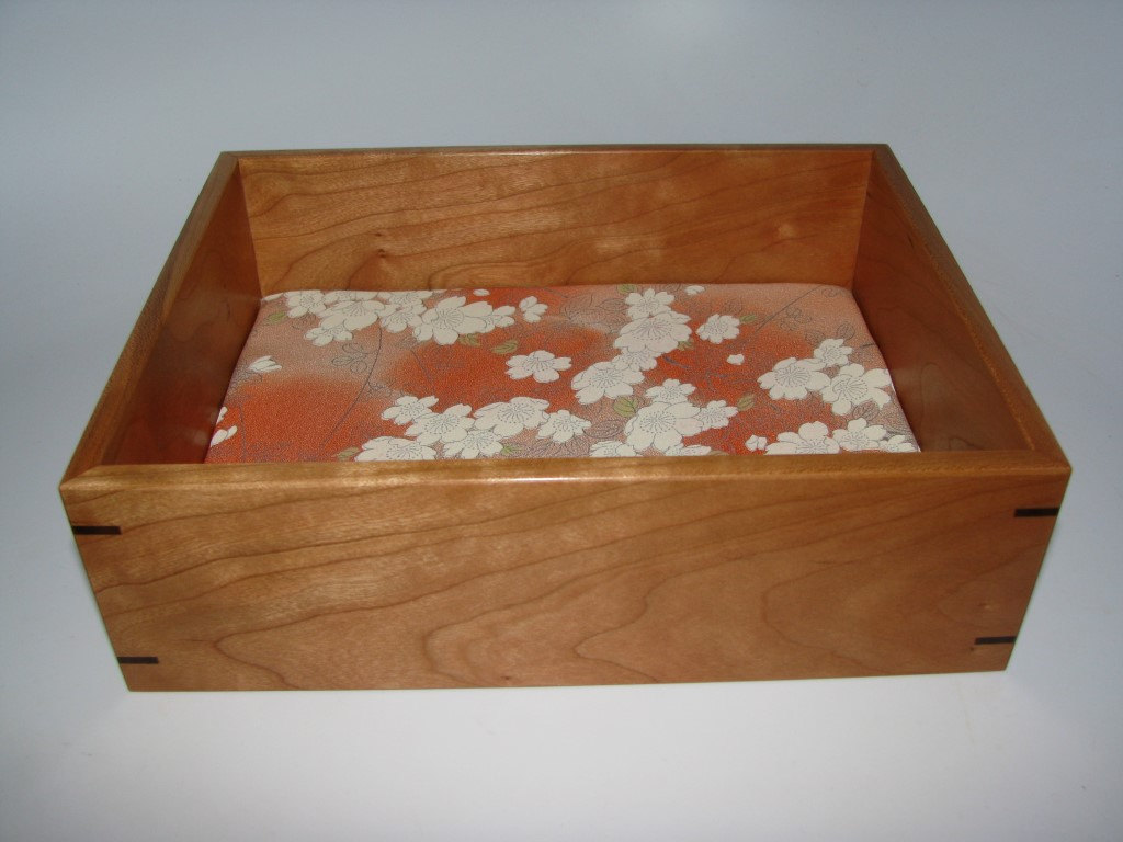 Elegant Wooden Tray In Cherry With Kimono Silk Lining 9" X 7" X 3"